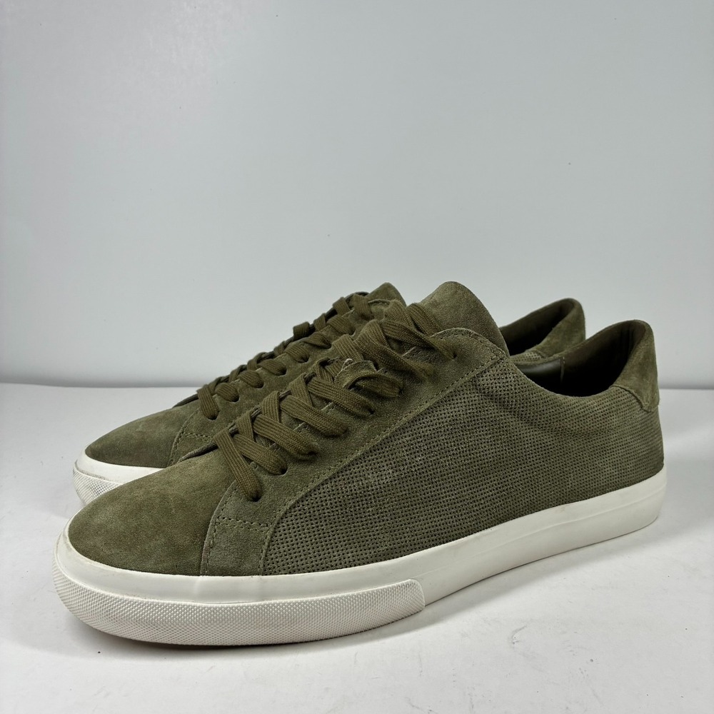 Vince Fulton Men's US 11.5M Olive Green Perforated Suede Casual Low-Top Sneakers